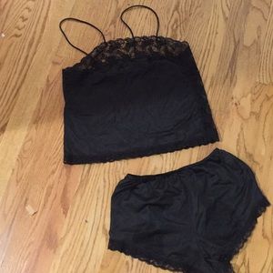 2piece black satin lace lingerie